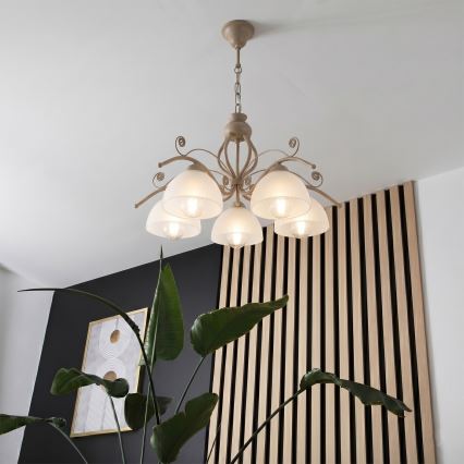 Brilagi - Lysekrone med kæde ANTICO MODERN 5xE27/60W/230V beige