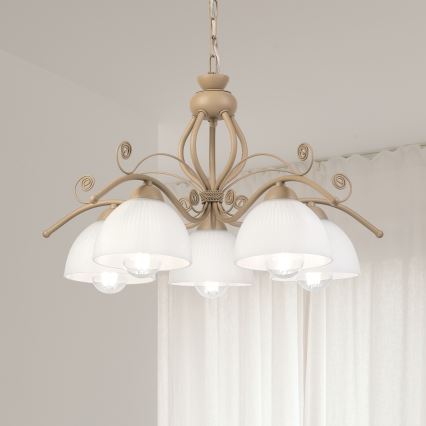 Brilagi - Lysekrone med kæde ANTICO MODERN 5xE27/60W/230V beige