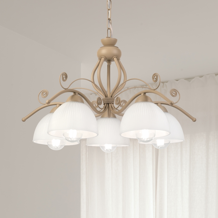 Brilagi - Lysekrone med kæde ANTICO MODERN 5xE27/60W/230V beige