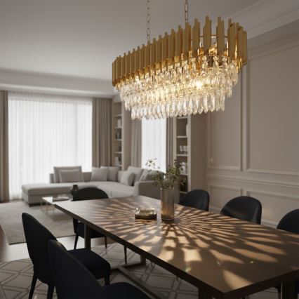 Brilagi - Lysekrone med kæde ECLIPSE 10xE14/10W/230V 78x28 cm guld