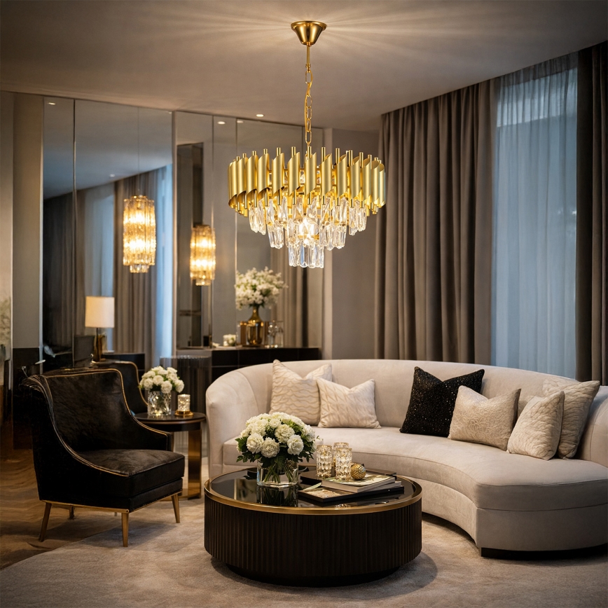 Brilagi - Lysekrone med kæde ECLIPSE 5xE14/10W/230V Ø 38 cm guldfarvet