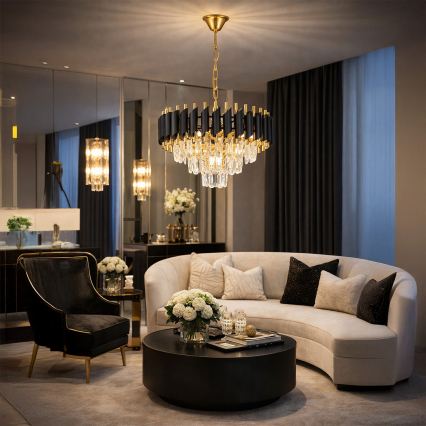 Brilagi - Lysekrone med kæde ECLIPSE 5xE14/10W/230V Ø 38 cm sort/guld