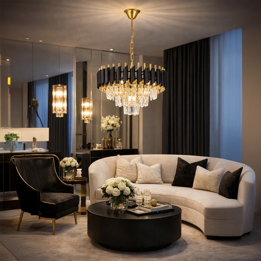 Brilagi - Lysekrone med kæde ECLIPSE 5xE14/10W/230V Ø 38 cm sort/guld