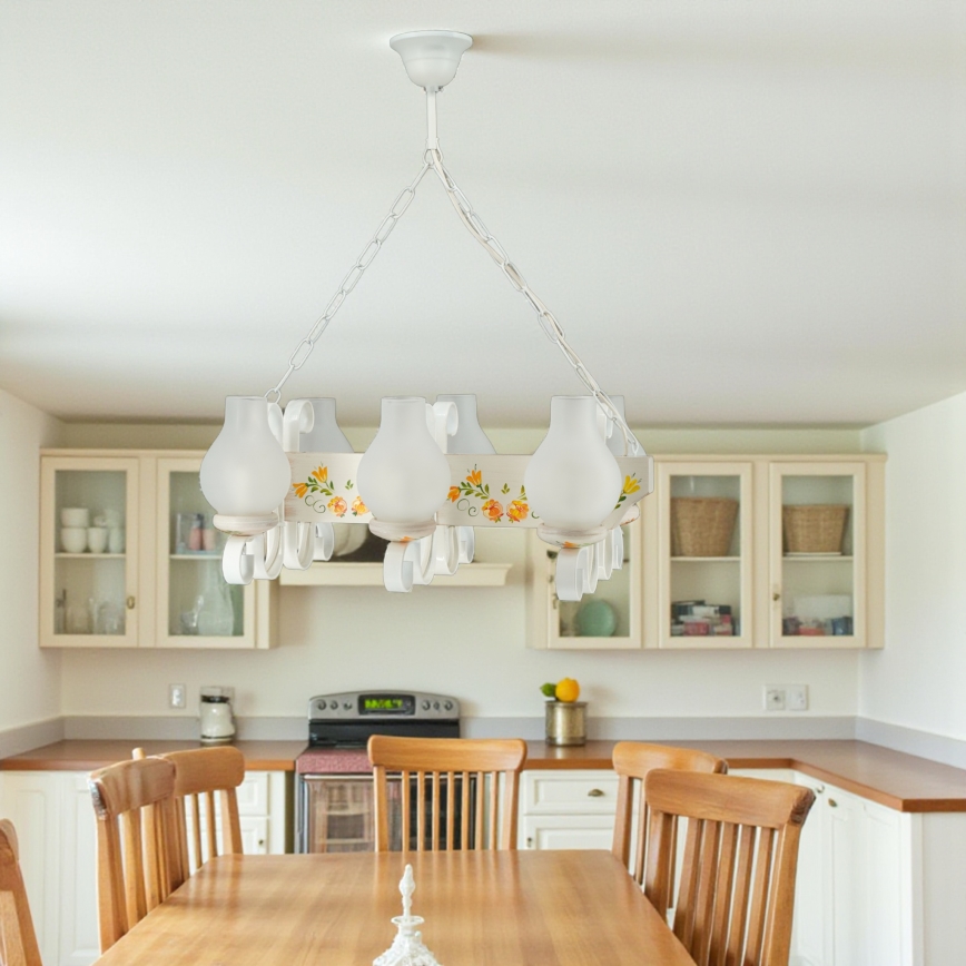 Brilagi - Lysekrone med kæde QUEEN 6xE14/40W/230V bøg/cremefarvet