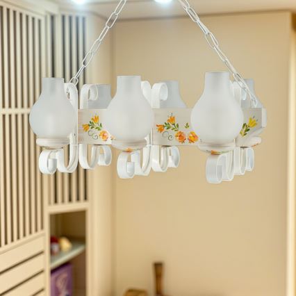 Brilagi - Lysekrone med kæde QUEEN 6xE14/40W/230V bøg/cremefarvet