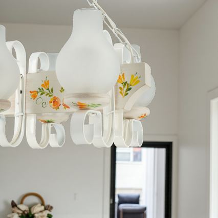 Brilagi - Lysekrone med kæde QUEEN 6xE14/40W/230V bøg/cremefarvet