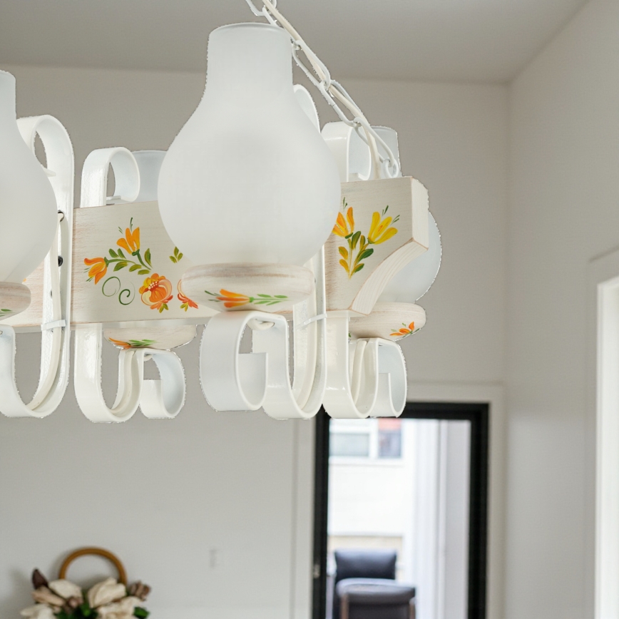 Brilagi - Lysekrone med kæde QUEEN 6xE14/40W/230V bøg/cremefarvet