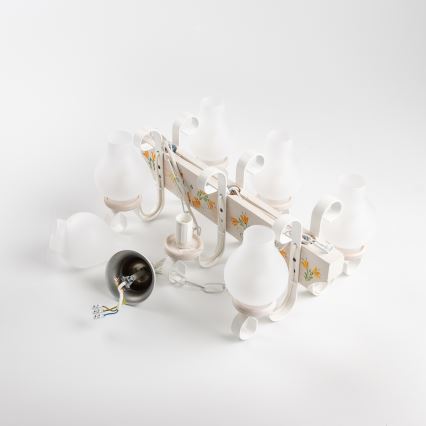 Brilagi - Lysekrone med kæde QUEEN 6xE14/40W/230V bøg/cremefarvet