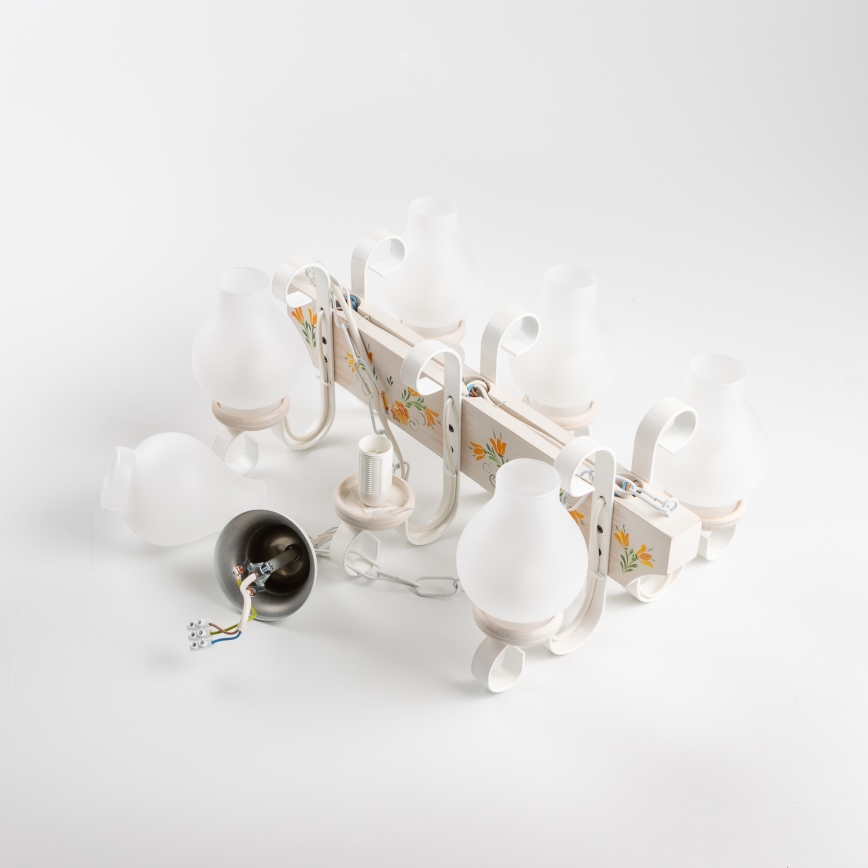 Brilagi - Lysekrone med kæde QUEEN 6xE14/40W/230V bøg/cremefarvet