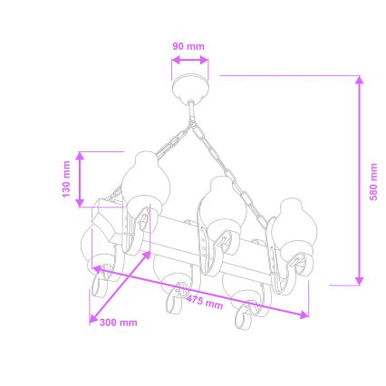 Brilagi - Lysekrone med kæde QUEEN 6xE14/40W/230V bøg/cremefarvet
