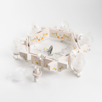 Brilagi - Lysekrone med kæde QUEEN 6xE14/40W/230V bøg/cremefarvet