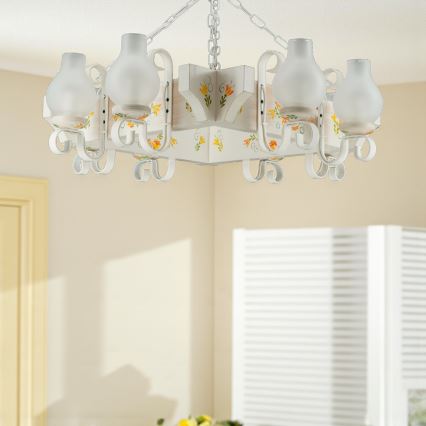 Brilagi - Lysekrone med kæde QUEEN 8xE14/40W/230V bøg/cremefarvet