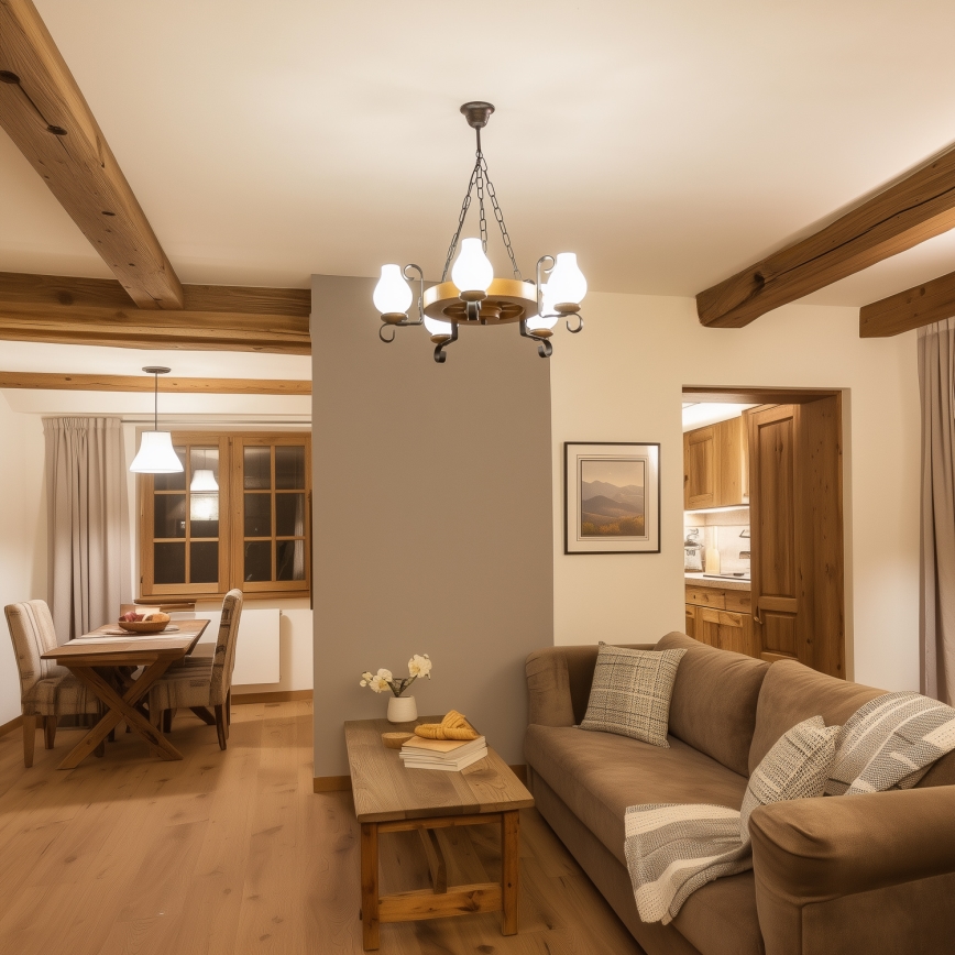 Brilagi - Lysekrone med kæde ROATA 5xE14/40W/230V Ø 50 cm bøg/valnød