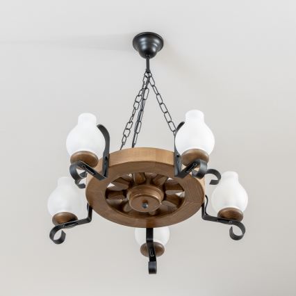 Brilagi - Lysekrone med kæde ROATA 5xE14/40W/230V Ø 50 cm bøg/valnød