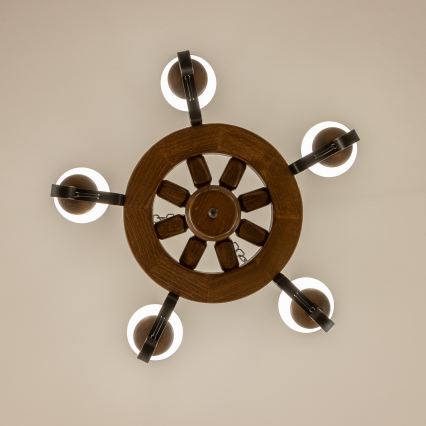 Brilagi - Lysekrone med kæde ROATA 5xE14/40W/230V Ø 50 cm bøg/valnød