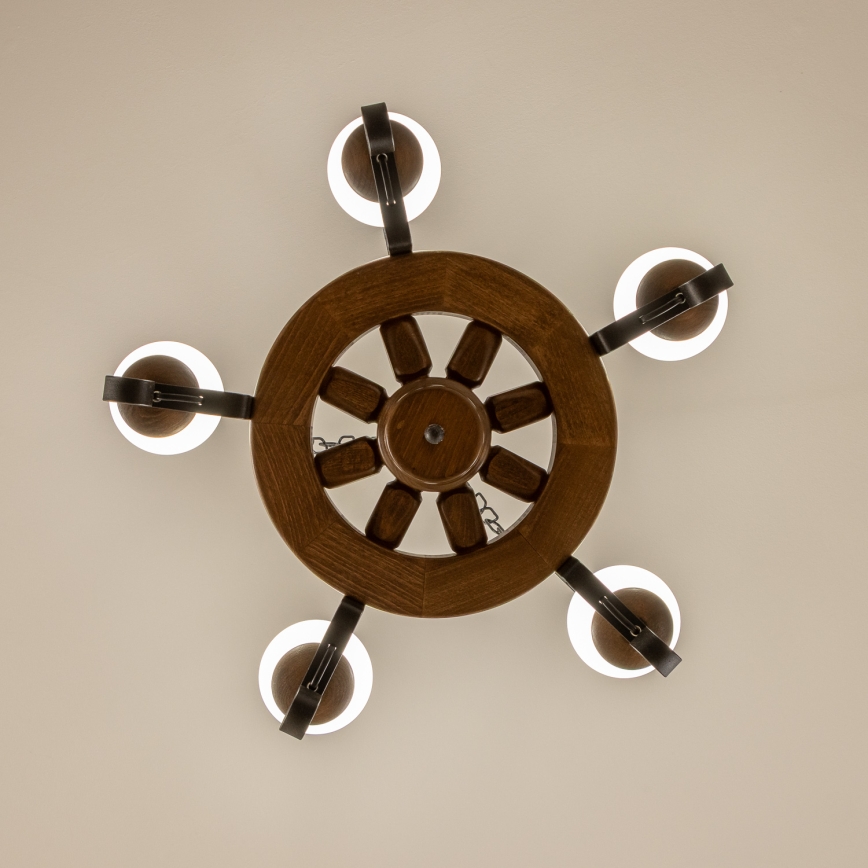 Brilagi - Lysekrone med kæde ROATA 5xE14/40W/230V Ø 50 cm bøg/valnød