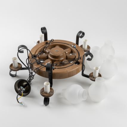 Brilagi - Lysekrone med kæde ROATA 5xE14/40W/230V Ø 50 cm bøg/valnød