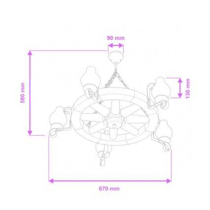 Brilagi - Lysekrone med kæde ROATA 5xE14/40W/230V Ø 70 cm bøg