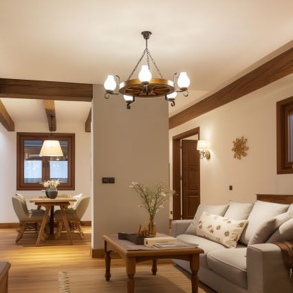 Brilagi - Lysekrone med kæde ROATA 5xE14/40W/230V Ø 70 cm bøg/valnød