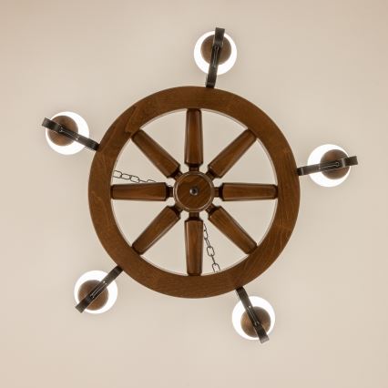 Brilagi - Lysekrone med kæde ROATA 5xE14/40W/230V Ø 70 cm bøg/valnød