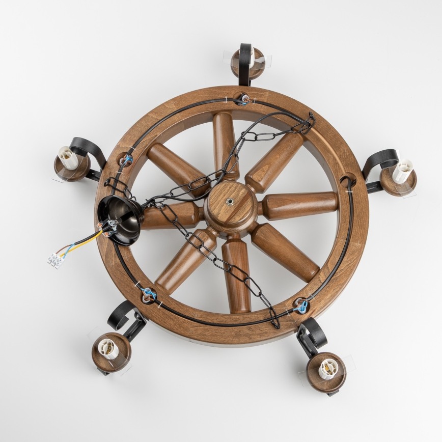 Brilagi - Lysekrone med kæde ROATA 5xE14/40W/230V Ø 70 cm bøg/valnød