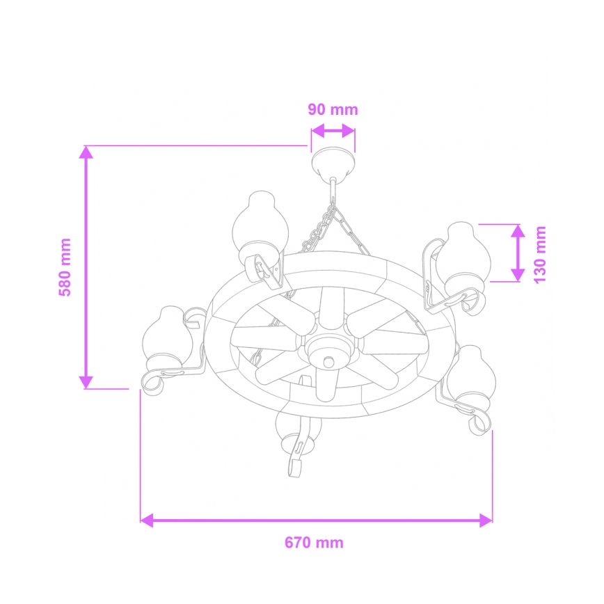 Brilagi - Lysekrone med kæde ROATA 5xE14/40W/230V Ø 70 cm bøg/valnød