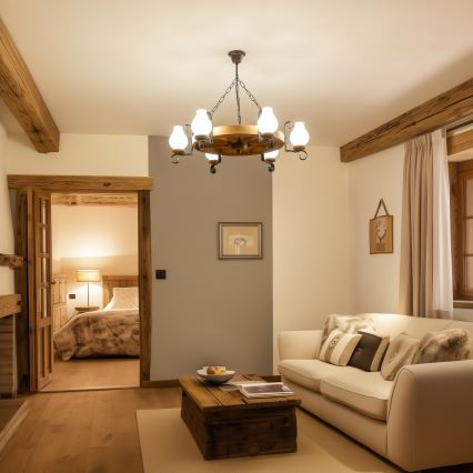 Brilagi - Lysekrone med kæde ROATA 6xE14/40W/230V Ø 70 cm i bøg