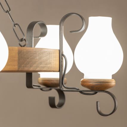 Brilagi - Lysekrone med kæde ROATA 6xE14/40W/230V Ø 70 cm i bøg