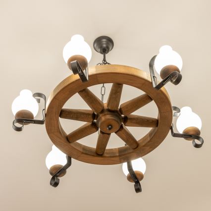 Brilagi - Lysekrone med kæde ROATA 6xE14/40W/230V Ø 70 cm i bøg