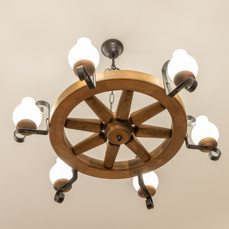 Brilagi - Lysekrone med kæde ROATA 6xE14/40W/230V Ø 70 cm i bøg