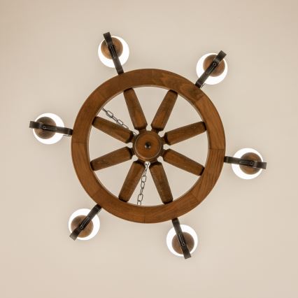 Brilagi - Lysekrone med kæde ROATA 6xE14/40W/230V Ø 70 cm i bøg