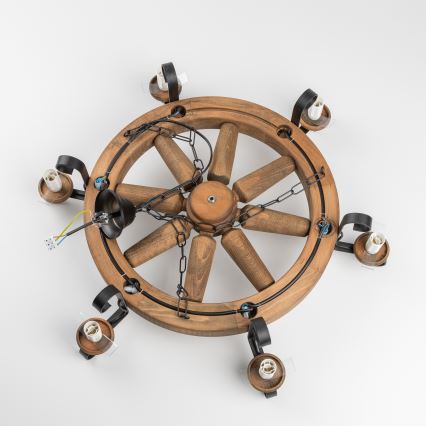 Brilagi - Lysekrone med kæde ROATA 6xE14/40W/230V Ø 70 cm i bøg