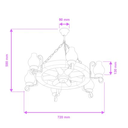 Brilagi - Lysekrone med kæde ROATA 6xE14/40W/230V Ø 70 cm i bøg