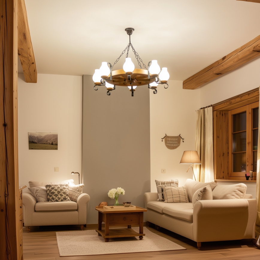 Brilagi - Lysekrone med kæde ROATA 8xE14/40W/230V diameter 70 cm bøg