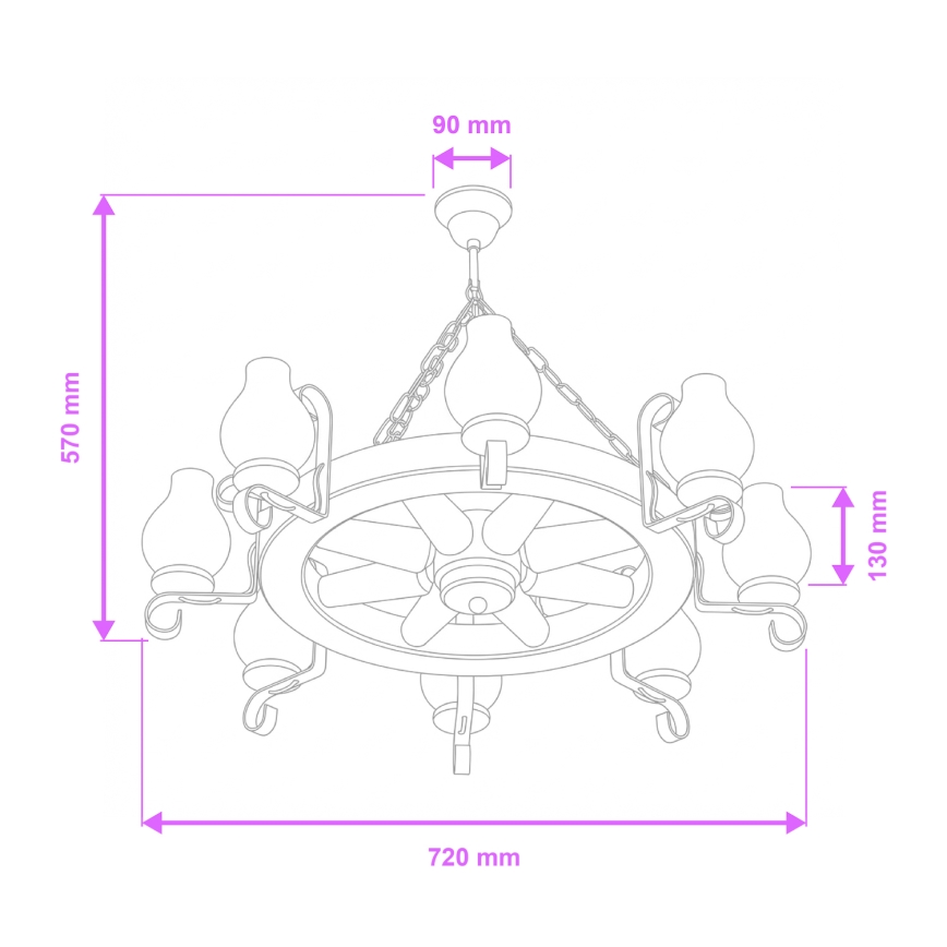 Brilagi - Lysekrone med kæde ROATA 8xE14/40W/230V diameter 70 cm bøg