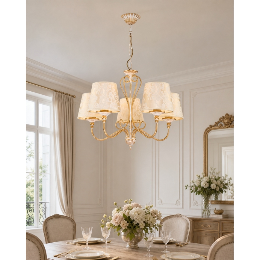 Brilagi - Lysekrone med kæde SONIA 5xE27/15W/230V Ø 64 cm creme/patina