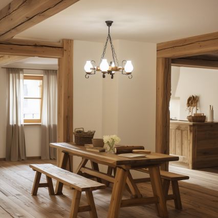 Brilagi - Lysekrone med kæde TIMONA 4xE14/40W/230V Ø 50 cm bøg