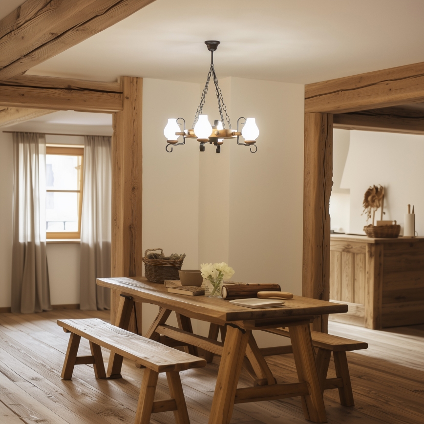 Brilagi - Lysekrone med kæde TIMONA 4xE14/40W/230V Ø 50 cm bøg