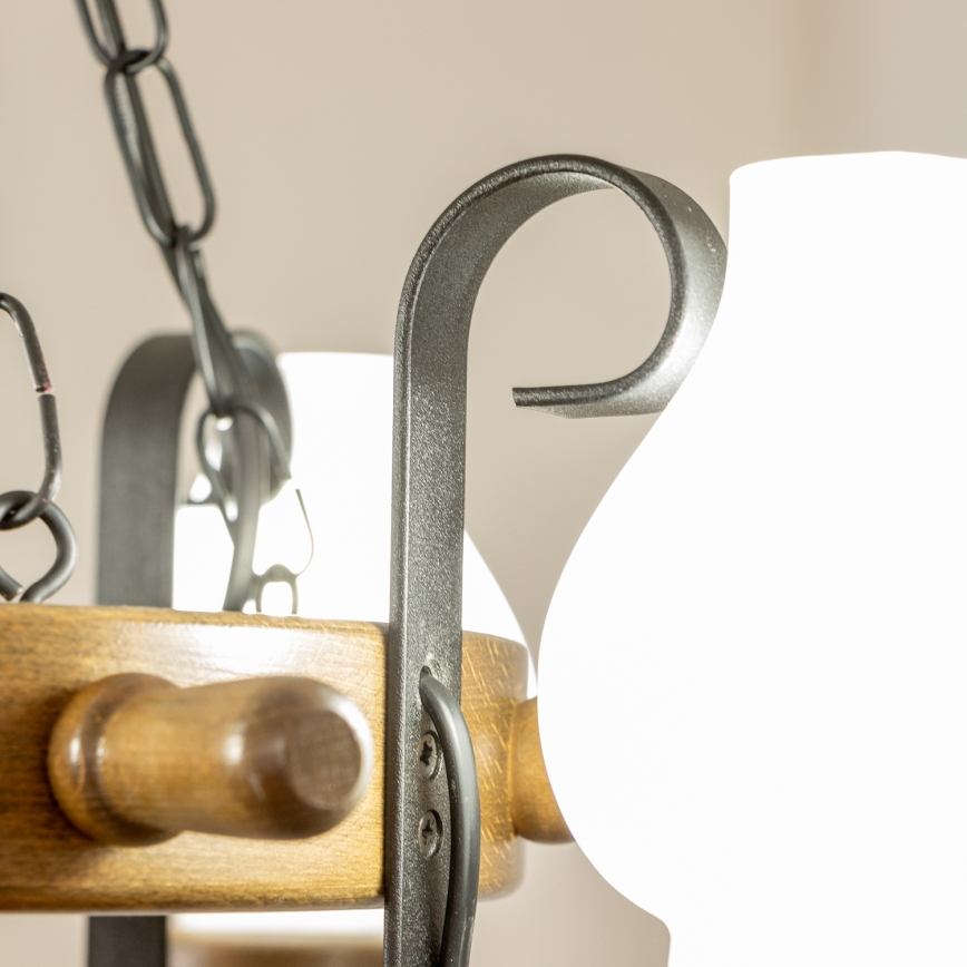 Brilagi - Lysekrone med kæde TIMONA 4xE14/40W/230V Ø 50 cm bøg/valnød