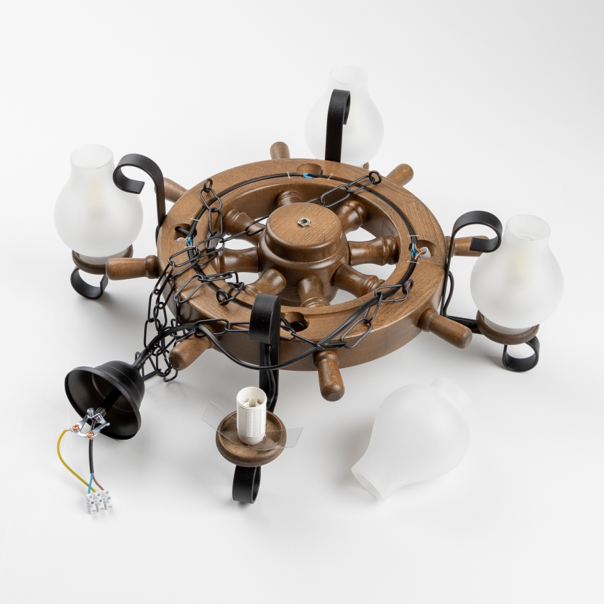 Brilagi - Lysekrone med kæde TIMONA 4xE14/40W/230V Ø 50 cm bøg/valnød