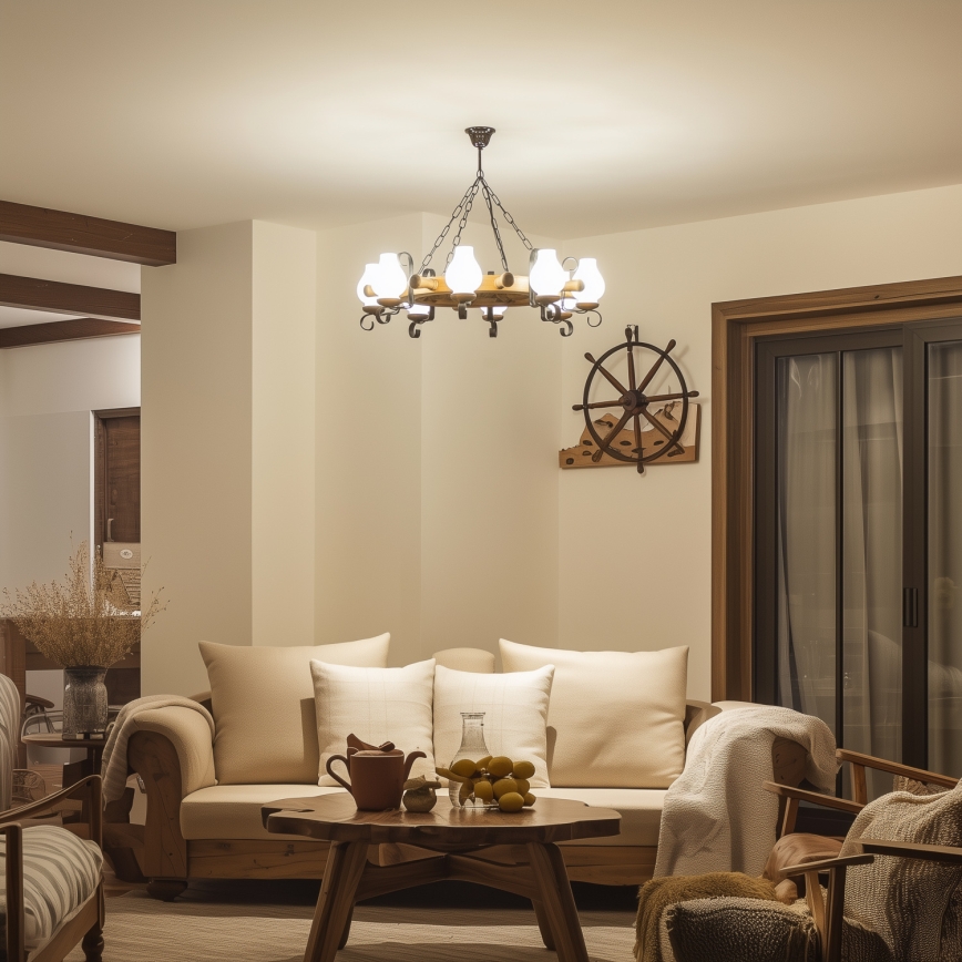 Brilagi - Lysekrone med kæde TIMONA 8xE14/40W/230V Ø 70 cm bøg