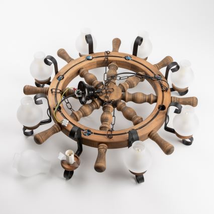 Brilagi - Lysekrone med kæde TIMONA 8xE14/40W/230V Ø 70 cm bøg