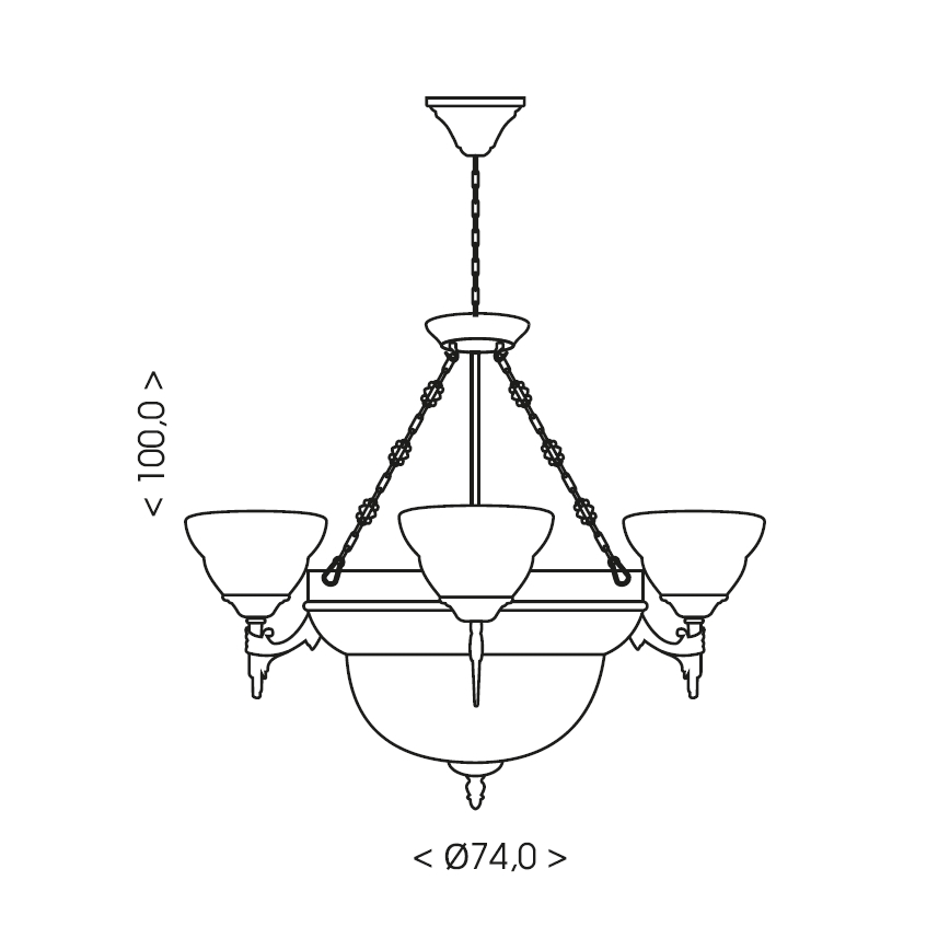 Brilagi - Lysekrone med kædeophæng DAHLIA 6xE27/40W/230V Ø 74 cm messing