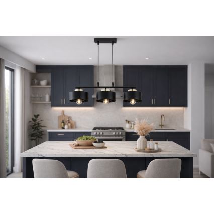 Brilagi - Lysekrone med wireophæng 3xE27/60W/230V sort/guld