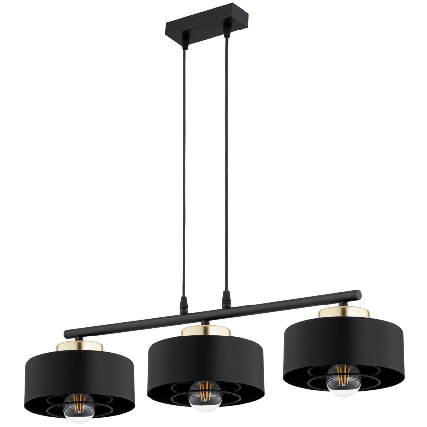 Brilagi - Lysekrone med wireophæng 3xE27/60W/230V sort/guld