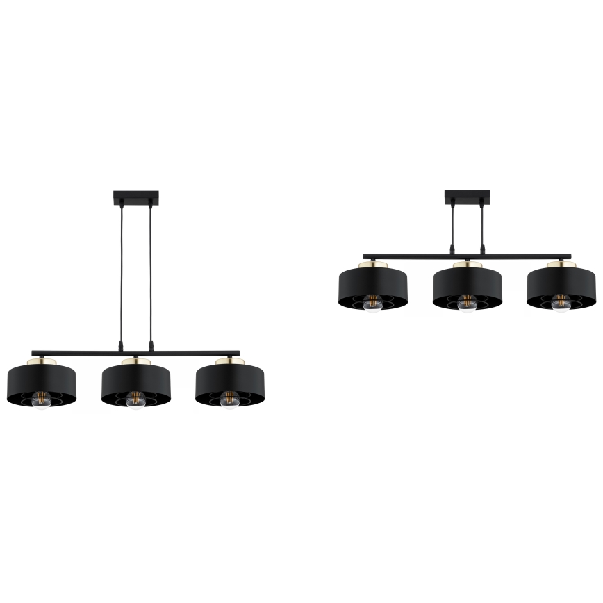 Brilagi - Lysekrone med wireophæng 3xE27/60W/230V sort/guld