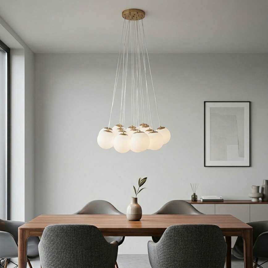 Brilagi - Lysekrone med wireophæng GLOBE 15xE14/15W/230V hvid