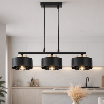 Brilagi - Lysekrone med wireophæng SPRING 3xE27/60W/230V sort/guld