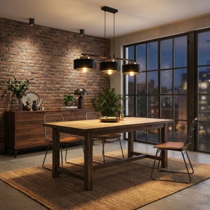 Brilagi - Lysekrone med wireophæng SPRING 3xE27/60W/230V sort/guld