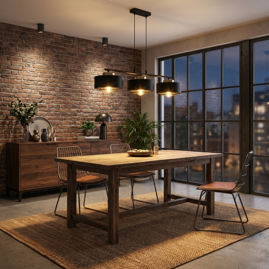 Brilagi - Lysekrone med wireophæng SPRING 3xE27/60W/230V sort/guld